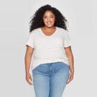 Women's Plus Size Monterey Striped Short Sleeve V-neck Pocket T-shirt - Universal Thread Cream