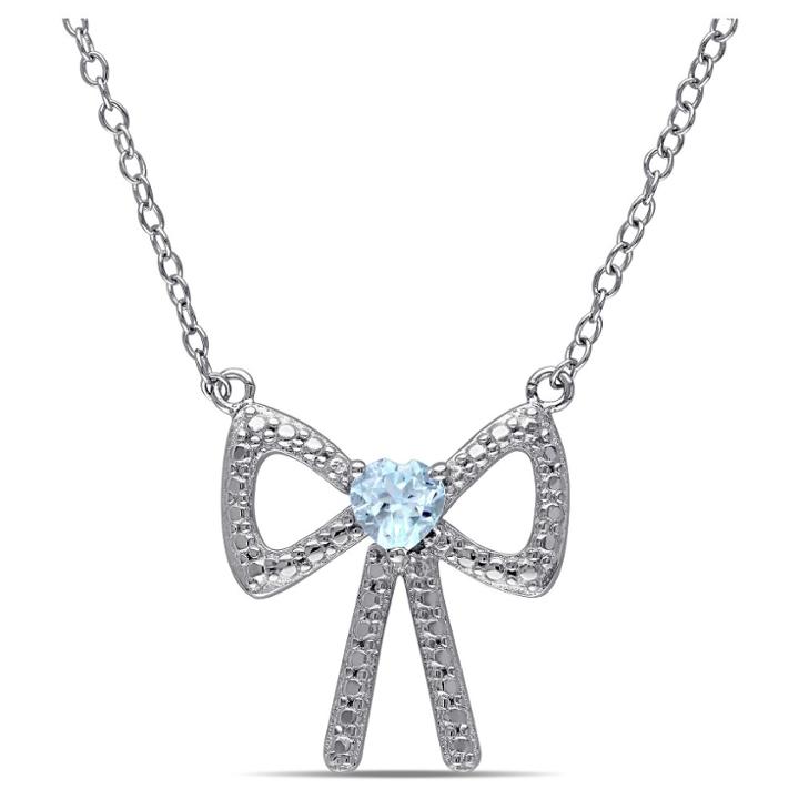 Target 0.3 Ct. T.w. Heart Shaped Created Blue Topaz Bow Pendant Necklace In Sterling Silver