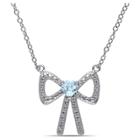 Target 0.3 Ct. T.w. Heart Shaped Created Blue Topaz Bow Pendant Necklace In Sterling Silver