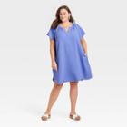 Women's Plus Size Flutter Short Sleeve Woven Dress - Universal Thread Blue