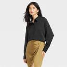 Women's Long Sleeve Satin Button-down Shirt - A New Day Black