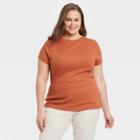 Women's Plus Size Short Sleeve Slim Fit Ribbed T-shirt - A New Day Orange