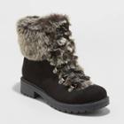 Women's Lilliana Microsuede Faux Fur Lace-up Boots - Universal Thread Black