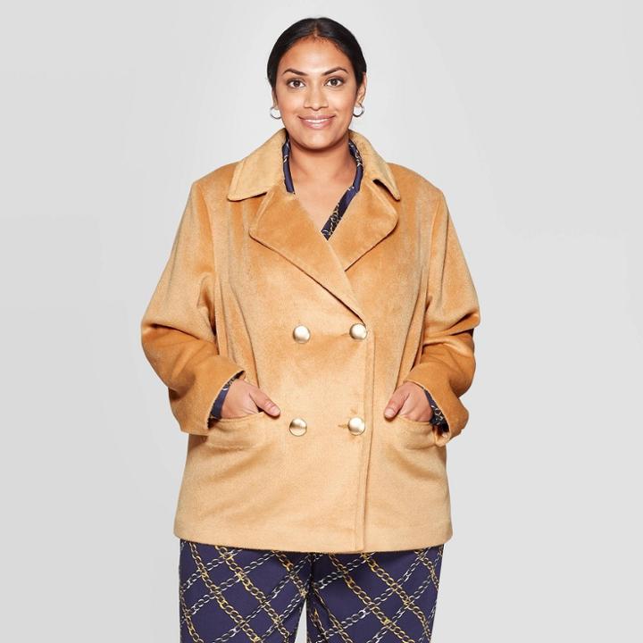 Women's Plus Size Loose Fit Long Sleeve Front Button-down Jacket - Who What Wear Brown