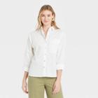Women's Long Sleeve Button-down Boyfriend Shirt - A New Day White