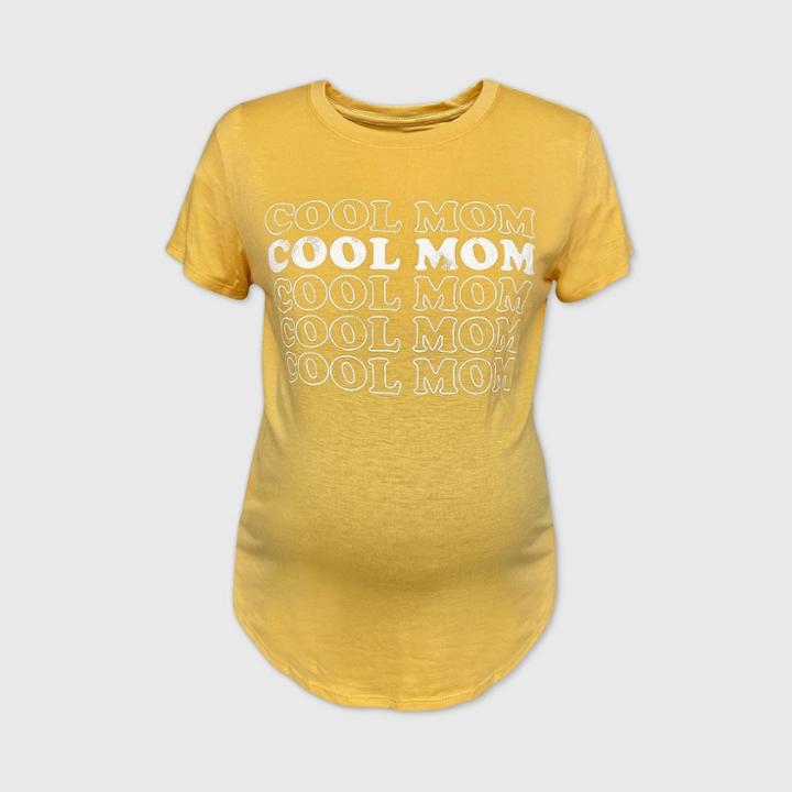 Maternity Short Sleeve Scoop Neck Cool Mom Repeat Graphic T-shirt - Isabel Maternity By Ingrid & Isabel Yellow