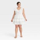 Women's Plus Size Flutter Short Sleeve Multi-tiered Dress - A New Day White