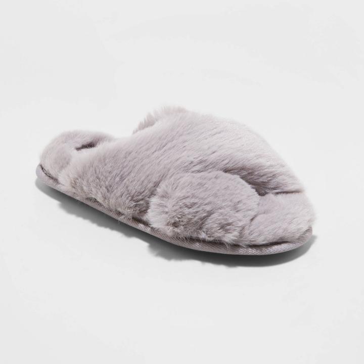 Women's Paris Crossband Fur Slippers - Stars Above Gray
