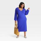 Women's Plus Size Balloon Long Sleeve Sweater Dress - Ava & Viv Blue