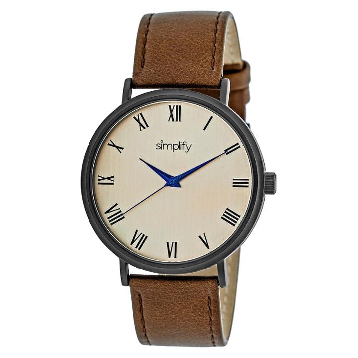 Simplify The 2900 Men's Leather Strap Watch - Black/brown, Brown/black
