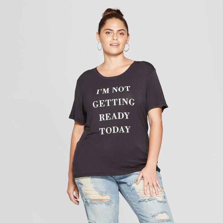 Women's Plus Size Short Sleeve I'm Not Getting Ready Today Graphic T-shirt - Fifth Sun (juniors') Black