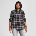 Women's Plus Size Button-down Plaid Shirt - Ava & Viv Black X