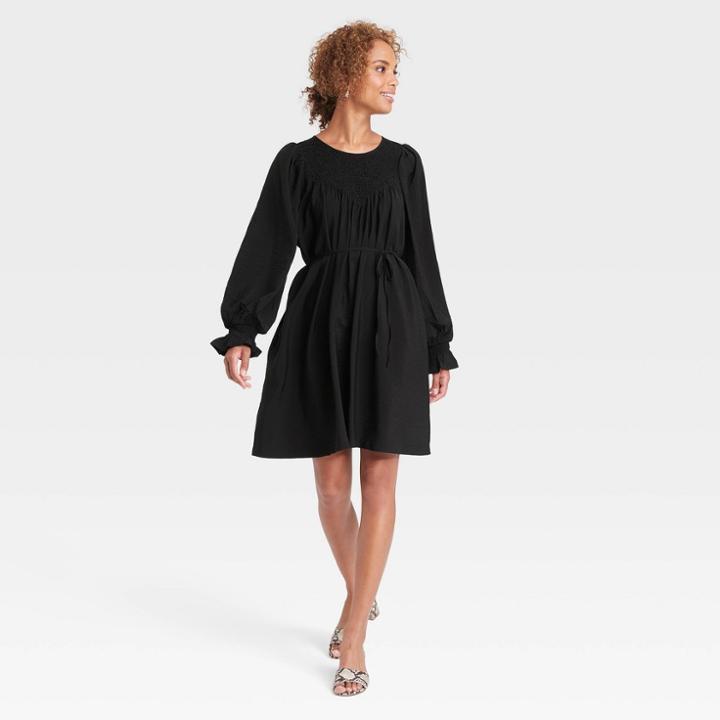 Women's Long Sleeve Tent Dress - A New Day Black