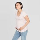 Maternity Striped Short Sleeve Shirred Scoop Neck T-shirt - Isabel Maternity By Ingrid & Isabel Pink