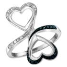 Distributed By Target Women's Sterling Silver Round-cut Blue And White Diamond Prong Set Double Heart Ring - White