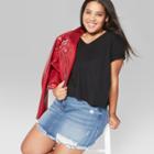 Women's Plus Size Short Sleeve V-neck Boxy T-shirt - Wild Fable Black