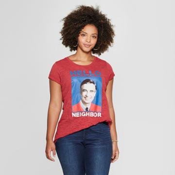 Mister Rogers' Neighborhood Women's Mister Rogers Plus Size Short Sleeve Hello Neighbor Graphic T-shirt (juniors') Red