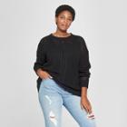 Women's Plus Size Open Stitch Pullover - Ava & Viv Black X