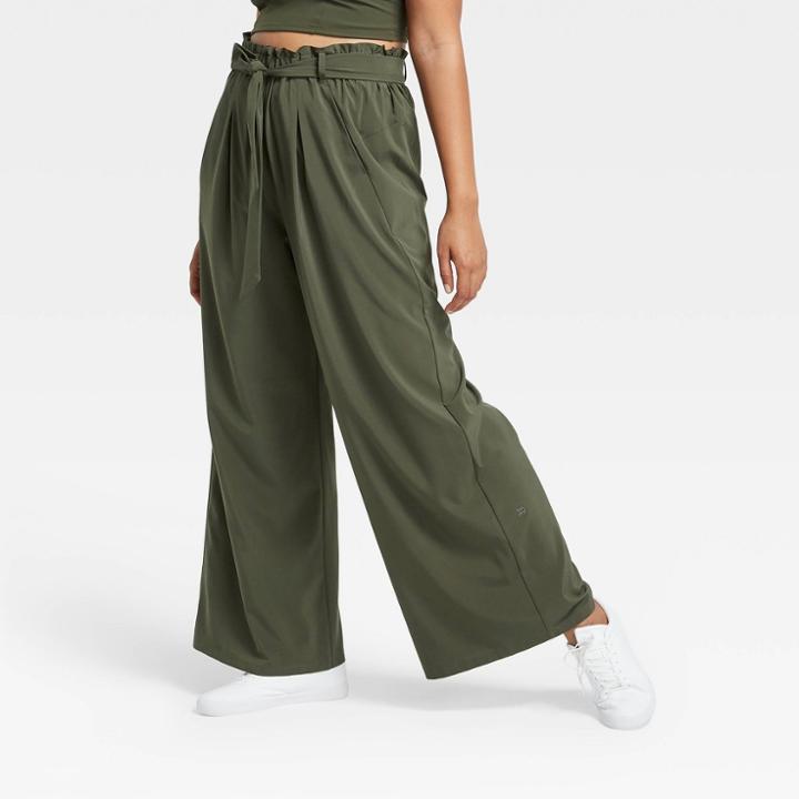Women's Stretch Woven Wide Leg Pants 29.5 - All In Motion Olive Green Xs, Women's, Green Green