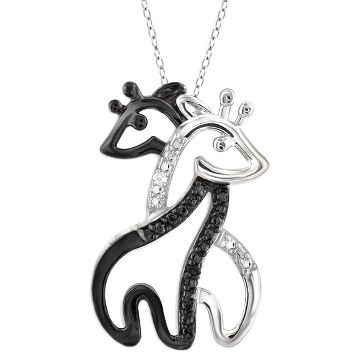 Distributed By Target Women's Sterling Silver Accent Round-cut Black And White Diamond Prong Set Giraffe Pendant - White