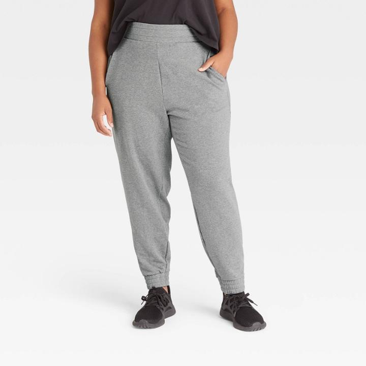 Women's Plus Size Mid-rise French Terry Joggers 28 - All In Motion Heathered Gray
