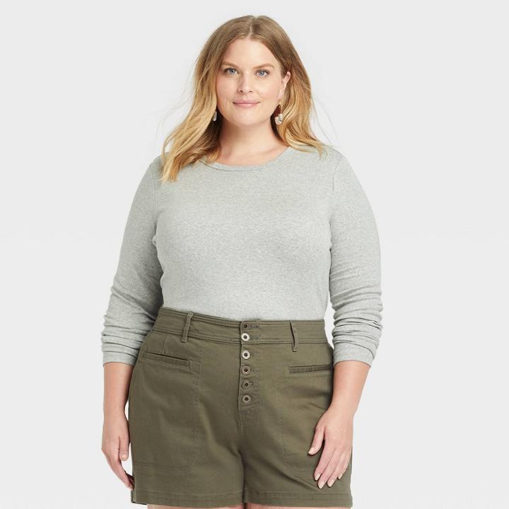 Women's Plus Size Long Sleeve Crewneck T-shirt - Ava & Viv Gray X