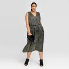 Women's Plus Size Sleeveless V-neck Metallic Pleated Maxi Dress - Ava & Viv Gold X, Women's