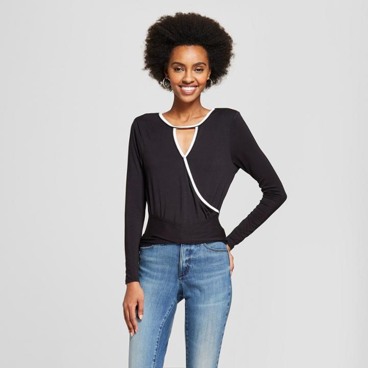 Women's Long Sleeve Ballet Wrap Top - Xoxo (juniors') Black