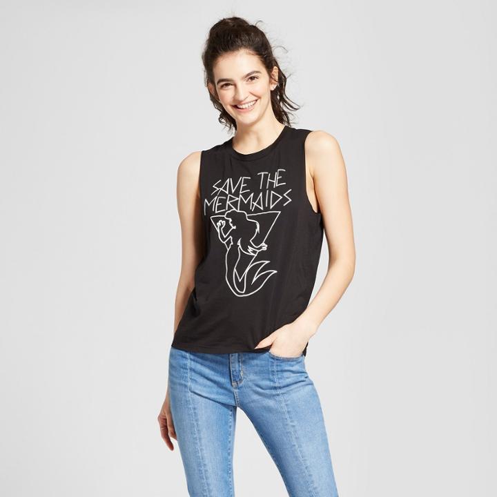 Women's Disney Save The Mermaids Puff Ink Graphic Tank Top (juniors') Black