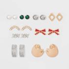 No Brand Simulated Pearl Sloth Bezel Stone Bow Boxed Novelty Earrings, Women's,