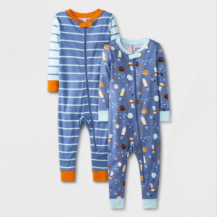 Baby Boys' 2pk Striped & Space Pajama Romper - Cat & Jack Blue