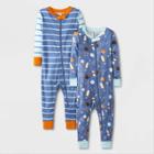 Baby Boys' 2pk Striped & Space Pajama Romper - Cat & Jack Blue
