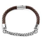 West Coast Jewelry Men's Stainless Steel Woven Leather Franco Chain Bracelet - Brown, Brown/silver