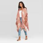 Women's Printed Sleeveless Handkerchief Hem Kimono Jacket - Xhilaration Red
