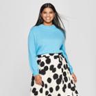 Women's Plus Size Long Sleeve Button Back Crew Sweater - Who What Wear Blue X
