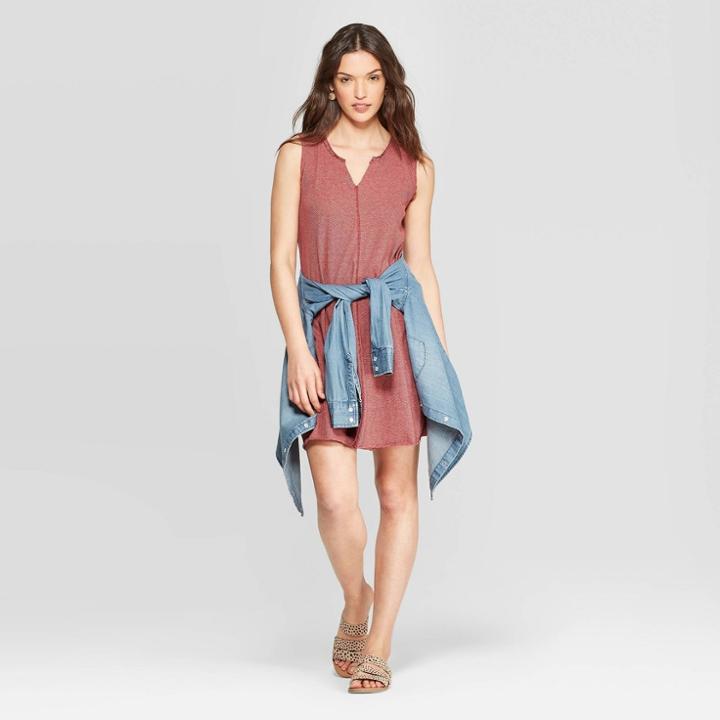 Women's Sleeveless Scoop Neck At Knee Striped Tank Dress - Universal Thread Burgundy