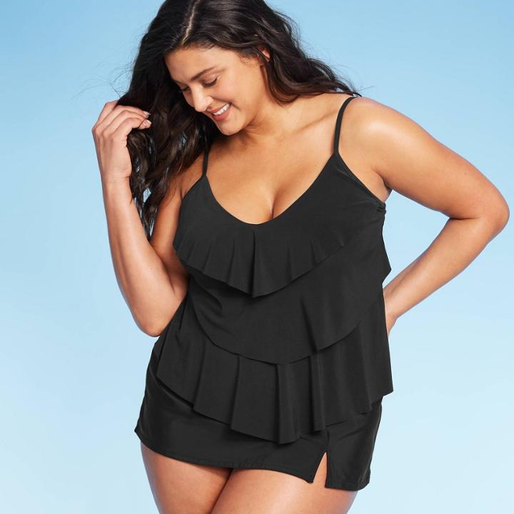 Women's Tiered Tankini - Aqua Green Black M, Blue/black/green