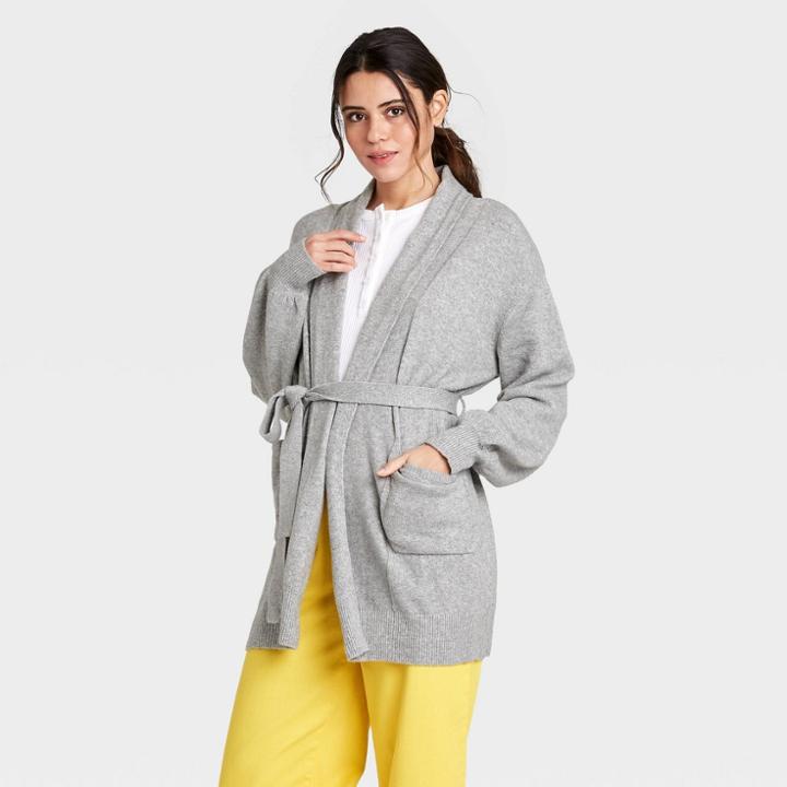 Women's Self Tie Shawl Cardigan - Who What Wear Gray