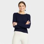 Women's Long Sleeve Ribbed T-shirt - A New Day Navy