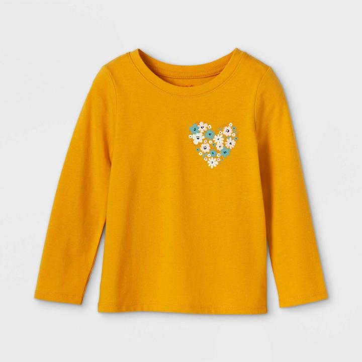 Toddler Girls' Floral Heart Long Sleeve Graphic T-shirt - Cat & Jack Dark Yellow