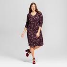 Women's Plus Size Cozy Floral Print Lace-up Dress - Xhilaration Burgundy (red)