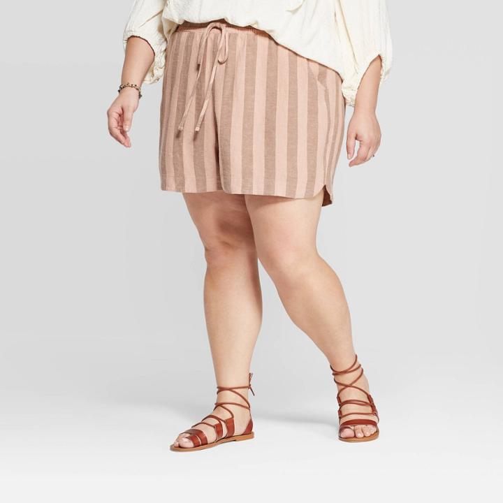 Women's Plus Size Striped Mid-rise Pull On Shorts - Universal Thread Blush 4x, Women's, Size: