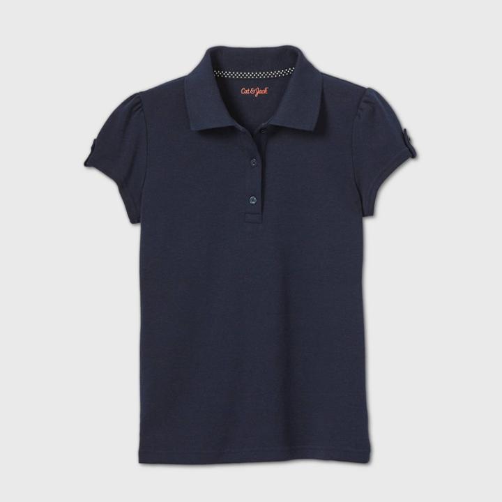 Petitegirls' Short Sleeve Interlock Uniform Polo Shirt - Cat & Jack Navy