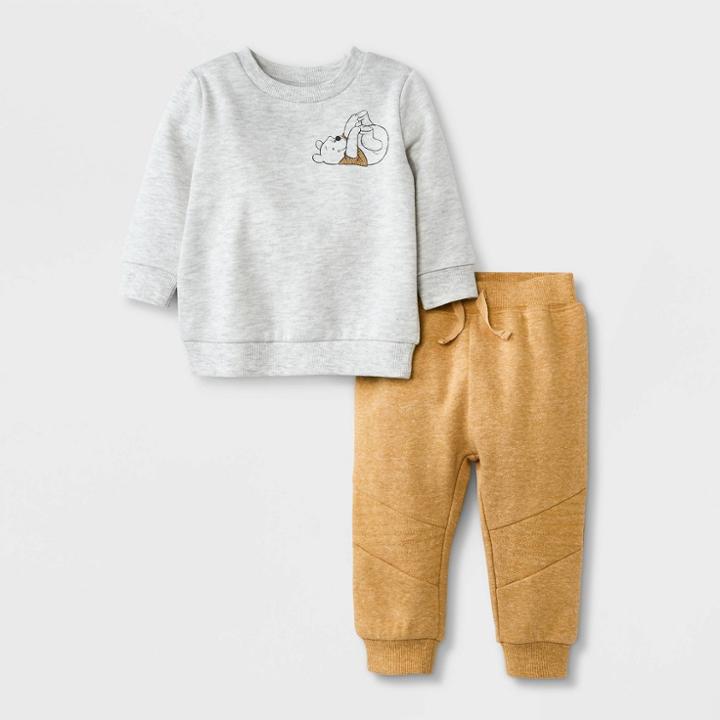 Disney Baby Boys' 2pc Winnie The Pooh Fleece Top And Bottom Set - Orange Newborn