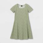Girls' Square Neck Short Sleeve Ribbed Dress - Art Class Green