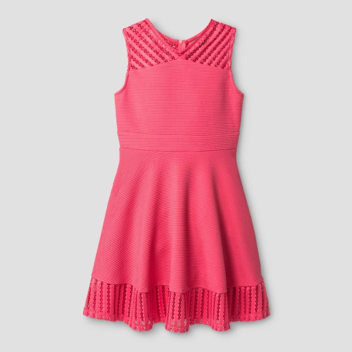 Girls' Zenzi Textured Knit Dress With Novelty Shoulders & Hem - Pink