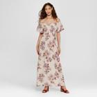 Women's Smocked Top Off The Shoulder Floral Maxi Dress - Xhilaration Blush Xl, Blush Peach