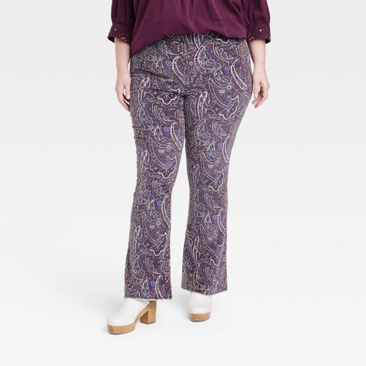 Women's Plus Size High-rise Corduroy Flare Pants - Knox Rose Purple Paisley