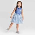 Toddler Girls' Disney Frozen Elsa Chambray Sleeveless Dress-light Blue