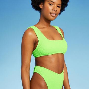Women's Pucker Square Neck Wide Strap Bralette Bikini Top - Wild Fable Bright Green Xxs